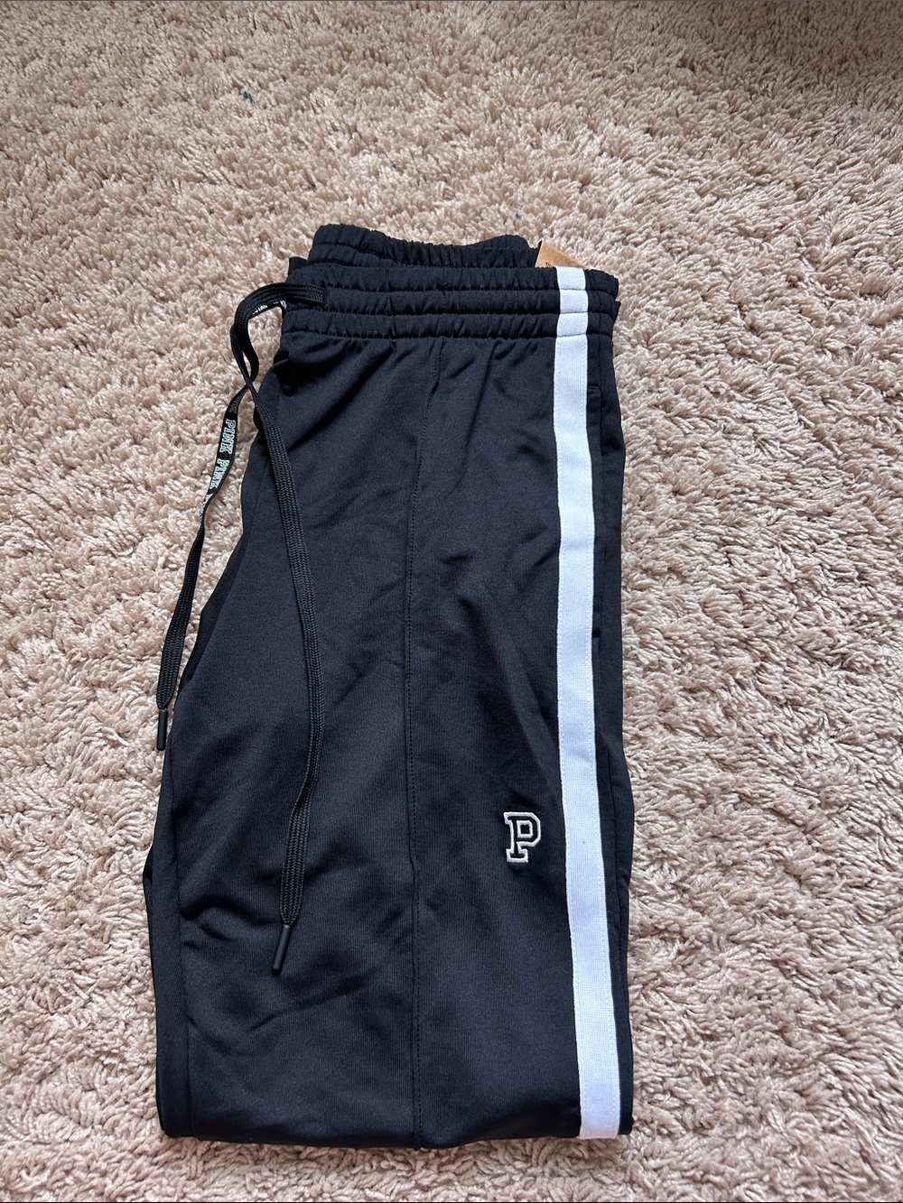 PINK Victoria's Secret Black Joggers with White Side Stripes